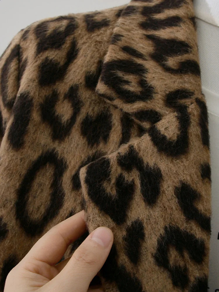 Lanmrem Leopard Print medium length wool coat suitable for women warm in winter durable niche n loose clothing streetwear 32A391 240828