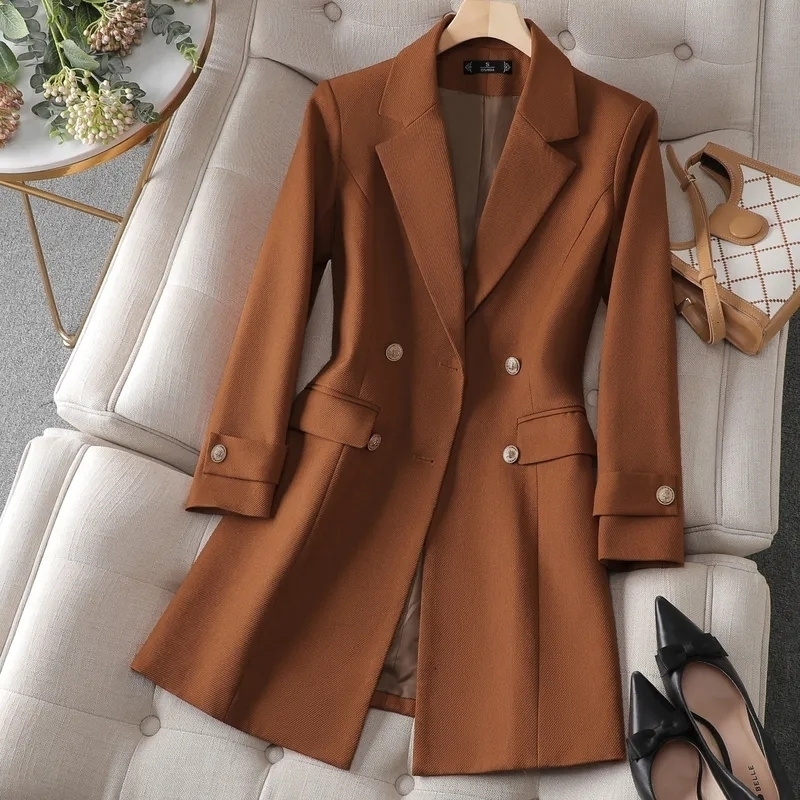 Autumn winter jacket womens long coat khaki coffee black office formal business 240827
