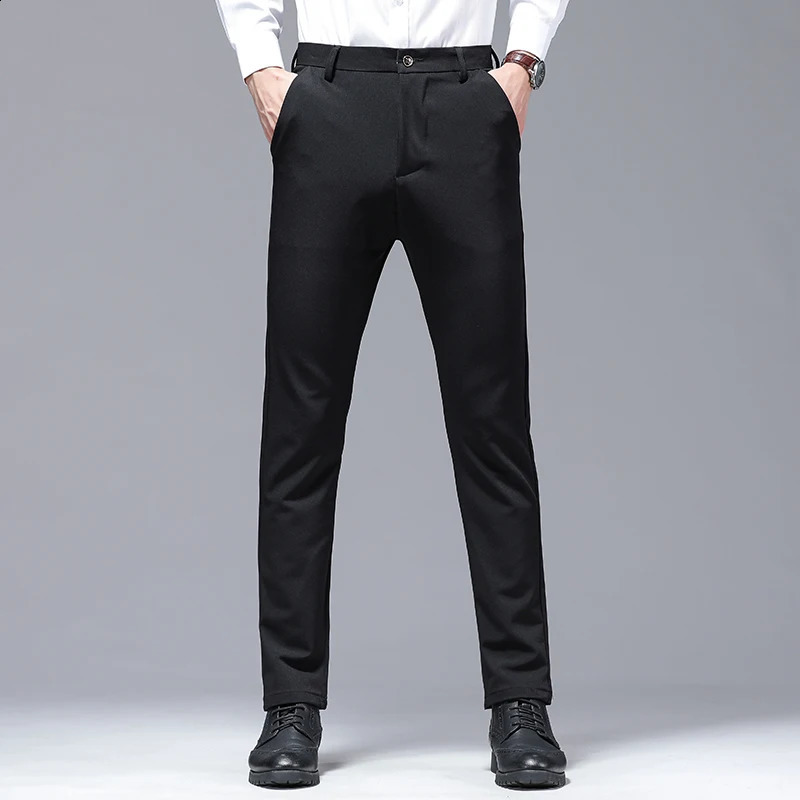 Mens bamboo fiber business suit pants classic style cotton elastic straight formal mens brand clothing 240827