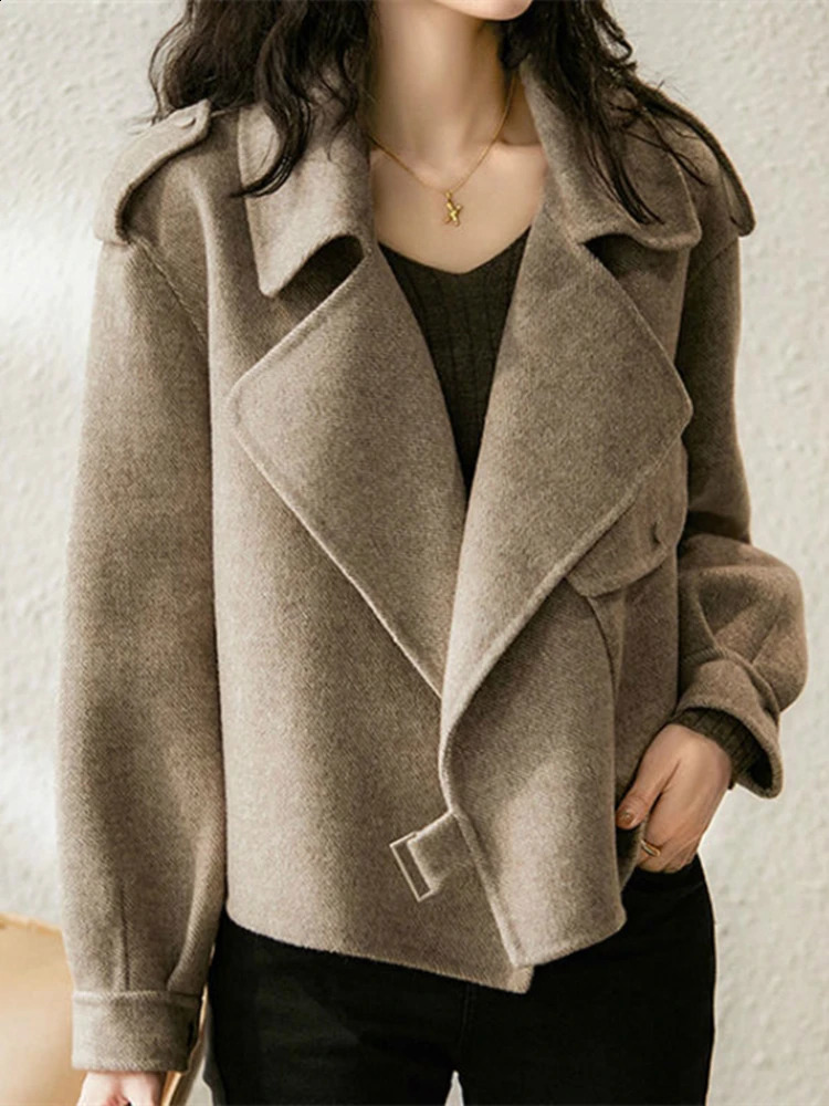 Womens twill wool jacket short coat elegant blended wool jacket winter 240828