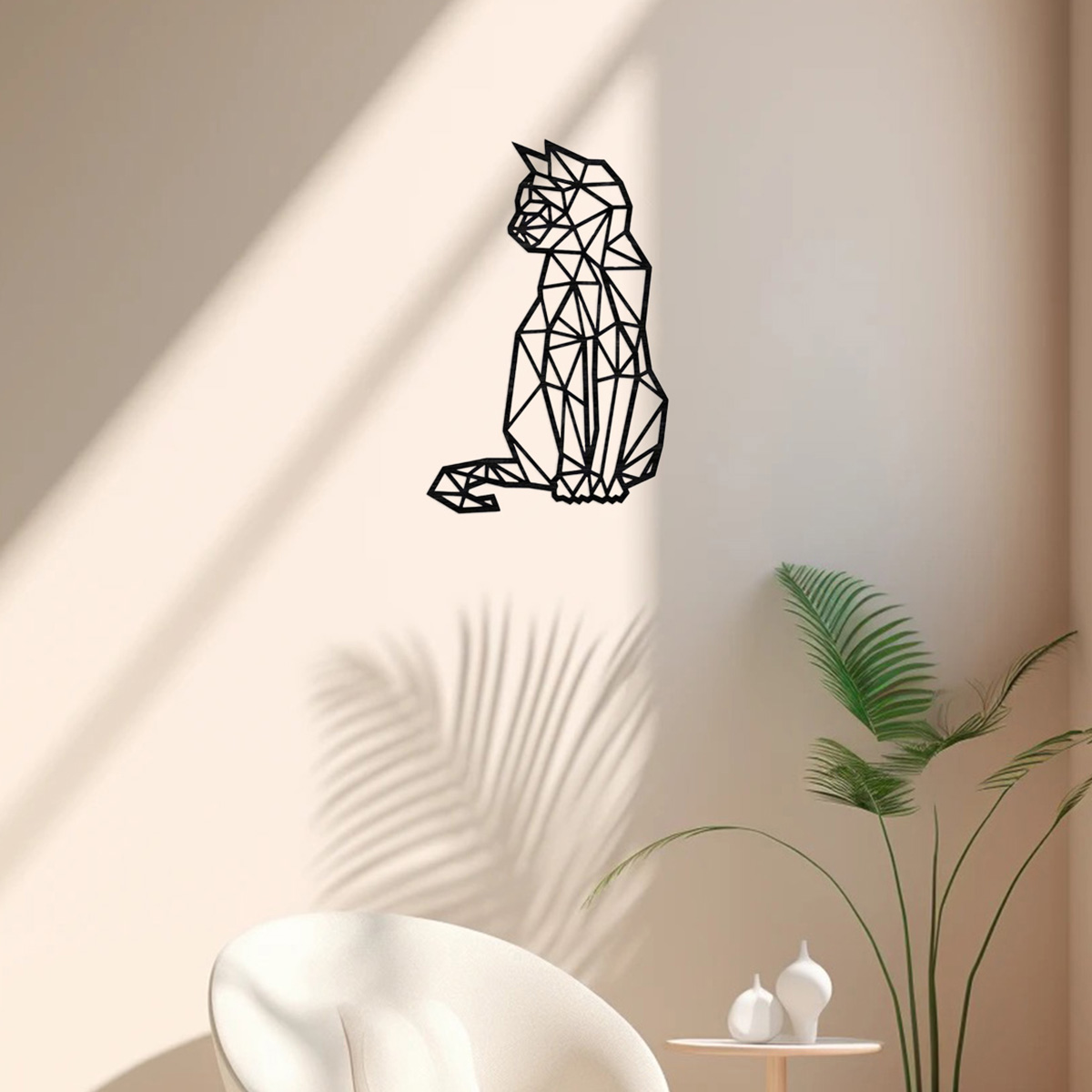 Metal Wall Art Geometric Cat Decorative Wall Silhouette Decoration Minimalist Metal Wire Cat Metal Wall Decoration