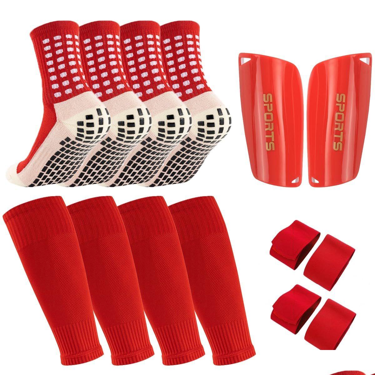 Sports Socks Sports Socks 1 Pair Mens Grip Soccer Shin Sleeves With Pack Guards And Straps Football Game Set 4 Pcs Drop Delivery Outdoors Athletic Otn