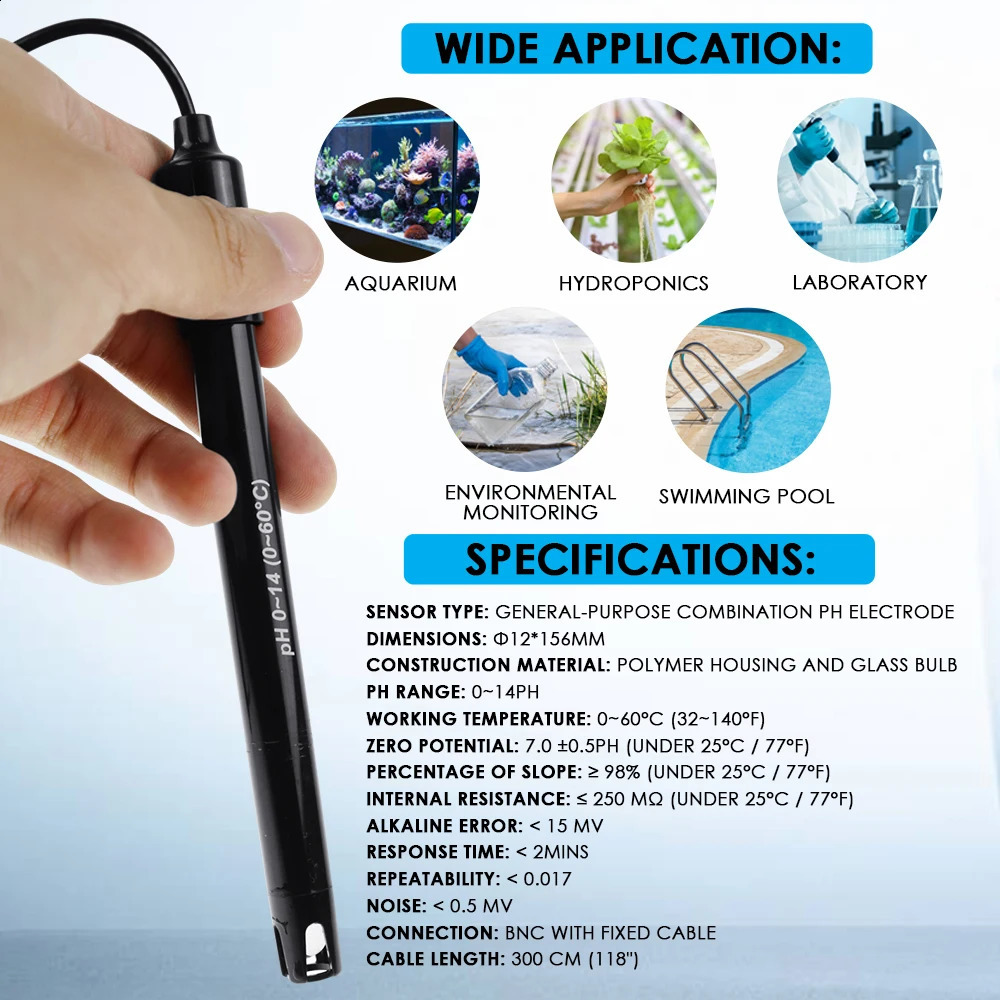 PH Electrode Sensor Probe Factory Industry Experiment Laboratory Pool Water Analyzer PH Meter Tester PH Probe BNC Connector 240827