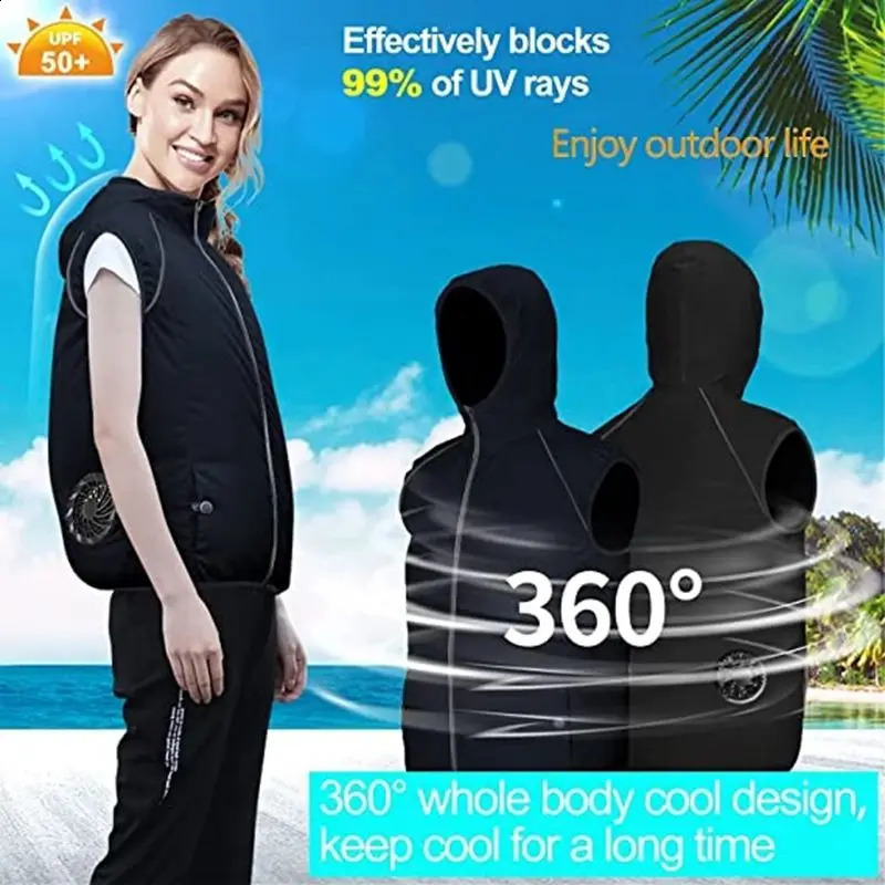 Summer sports fan air conditioning cool mens travel ultra light outdoor vest jacket sun windproof fishing worker 240827