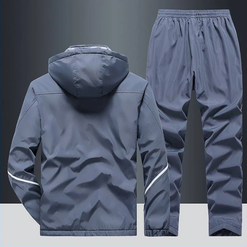 Mens track and field clothing winter sportswear set casual set Plus velvet sportswear mens fitness warm clothing Asian size L-5XL 240827