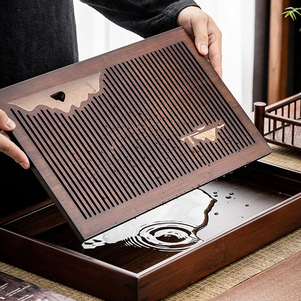 China Natural Bamboo Tea Tray Water Storage Kung Fu Tea Tray Dry Wet Dual Use Simple Tea Tray 240828