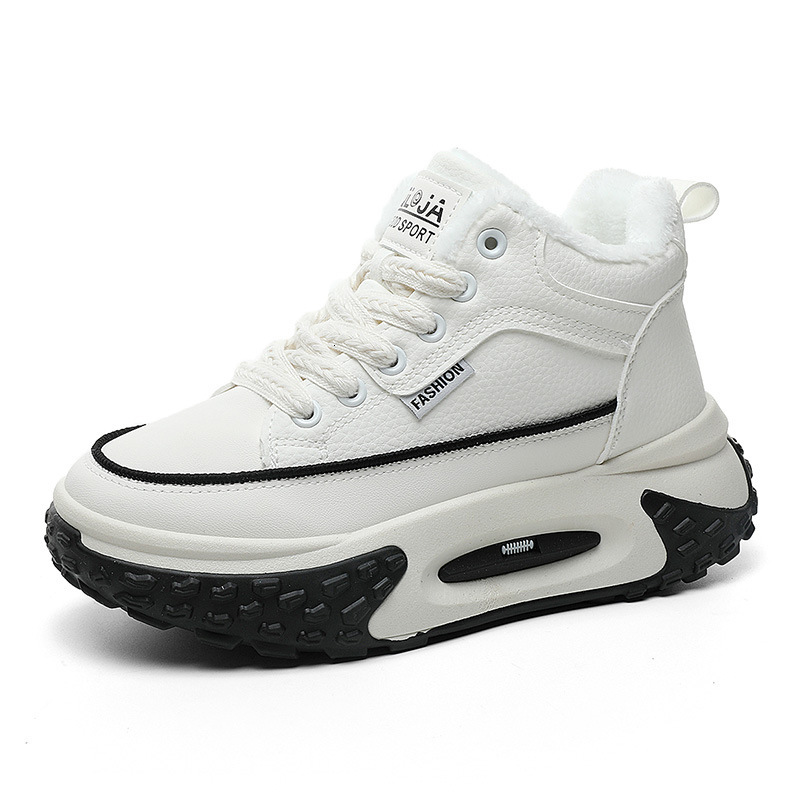 Ddmysports QJ New Velvet Women S Winter Mid Top Warmth Increase Thick Sole Casual Leather Spliced Cotton Shoes OUTDOOR