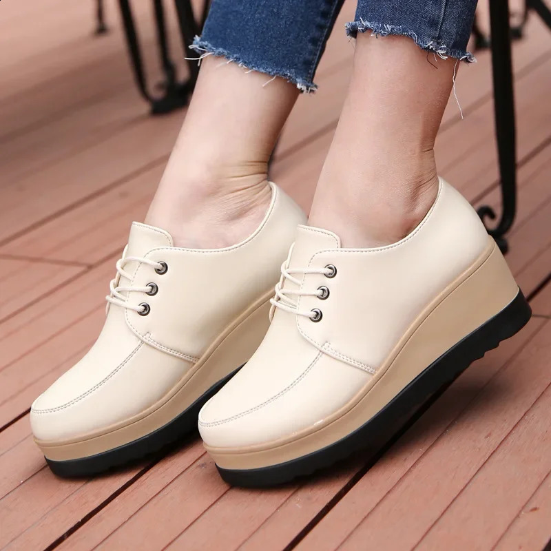 Womens Oxford Shoes Flat Platform Casual Shoes Frenum Leather Shoes Sewing Round Toes Zapatos MUJI 240827