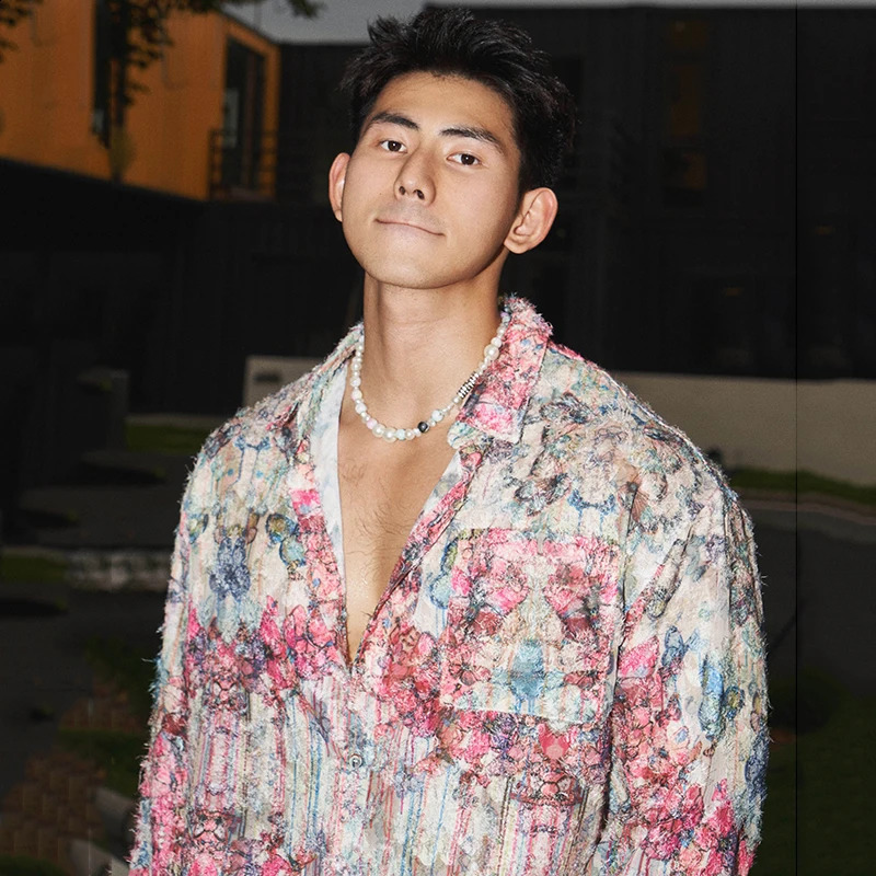 FEWQ Summer Casual Men Shirt Niche Printed Contrast Color Long Sleeve 2204 Korea Fashion Male Tops Loose 24E1923