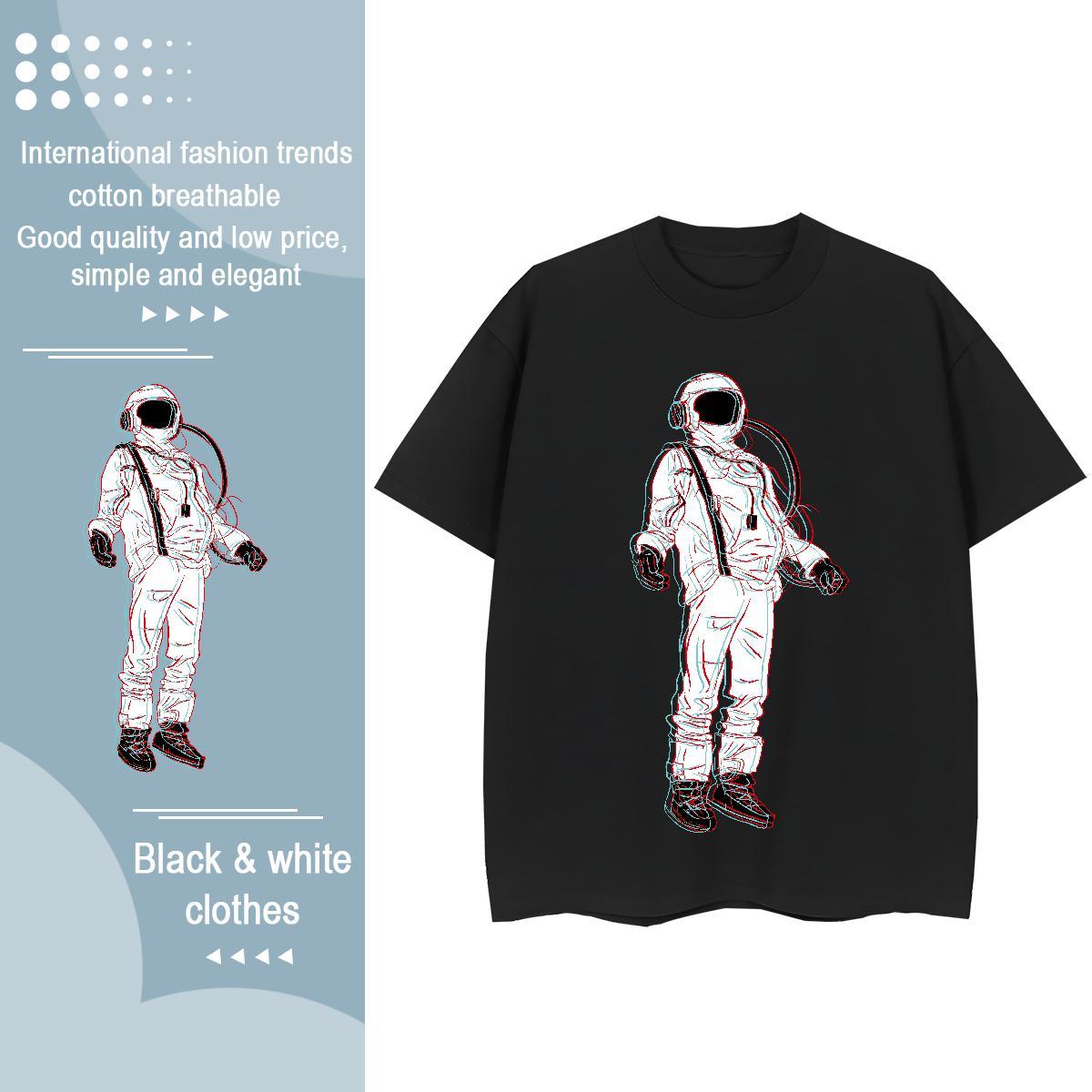 Loose fit Women Tshirts 230g Cotton cosmonaut Daily Wear T Shirt For Woman Crew Neck Breathable Custom Print Plus Size Tops