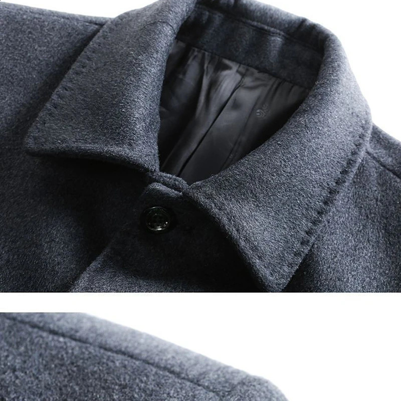 Mens winter warm and casual wool blend trench coat mens autumn fashionable business medium thick slim fit jacket windproof 240827