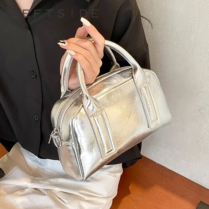 LEFTSIDE Solid Color Small Handbag Womens Fashion Handbag and Wallet Shoulder Bag Womens Silver Cross Body Bag 241105