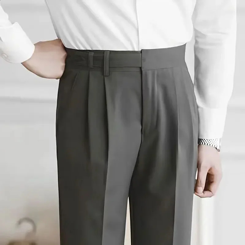 Mens high waisted Paris buckle straight Trouser high-quality Naples set pants summer thin English style business casual street pants 240828