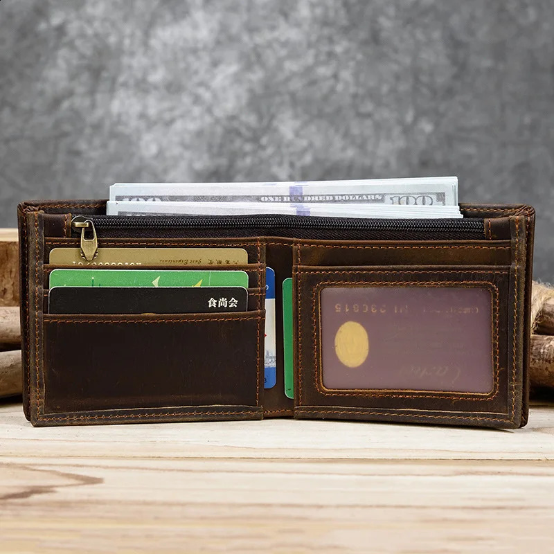 Vintage Men Wallet Genuine Leather Short Purse Wallet Men Small Slim Coin Purse Bifold Carteira Slim Male Coin Wallet Cowskin 240828