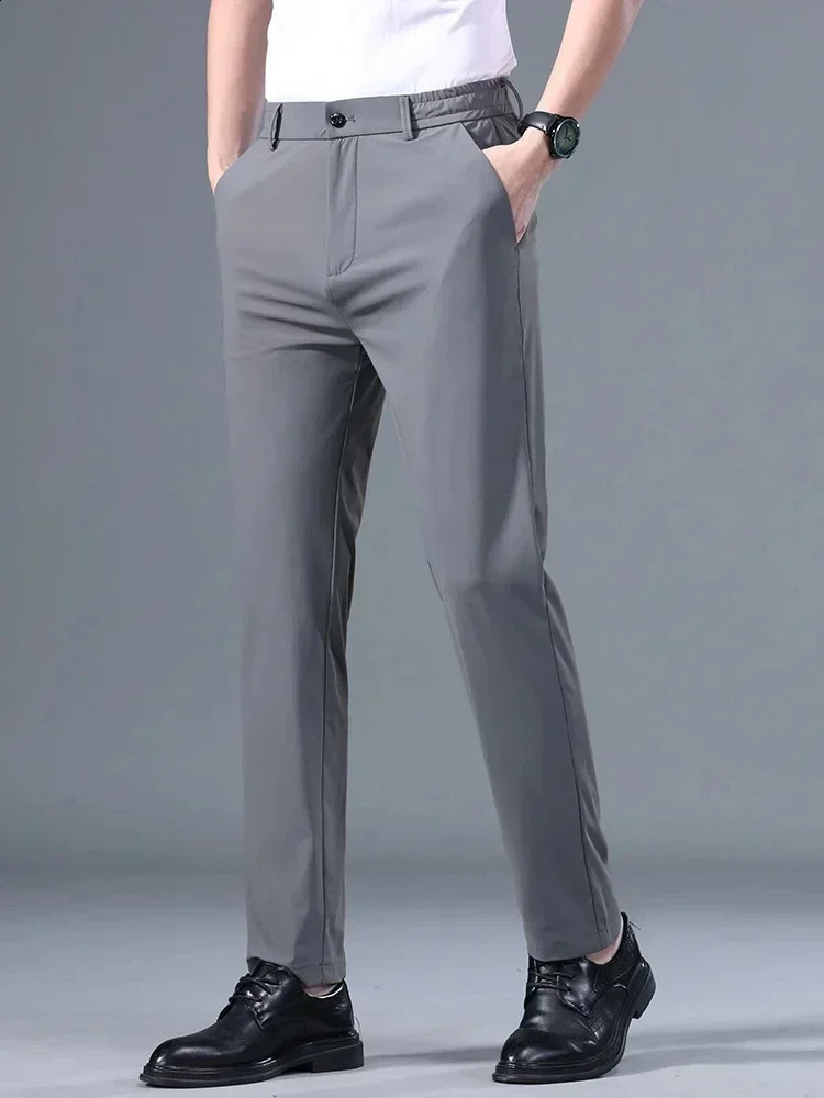 B2025 1-4XL Summer Thin Neapolitan Casual Mens Pants Premium Dark Green Set Pants Draping Cool Non Ironing Fabric 240828