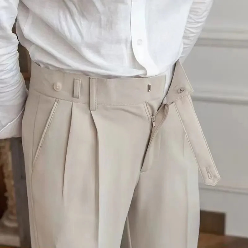 Mens high waisted Paris buckle straight Trouser high-quality Naples set pants summer thin English style business casual street pants 240828