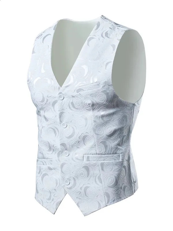 y Business Jacquard Set Vest Mens Slim Fit Top Black and White Wedding Social Ball Dress Size 6XL 7XL 8XL 240827