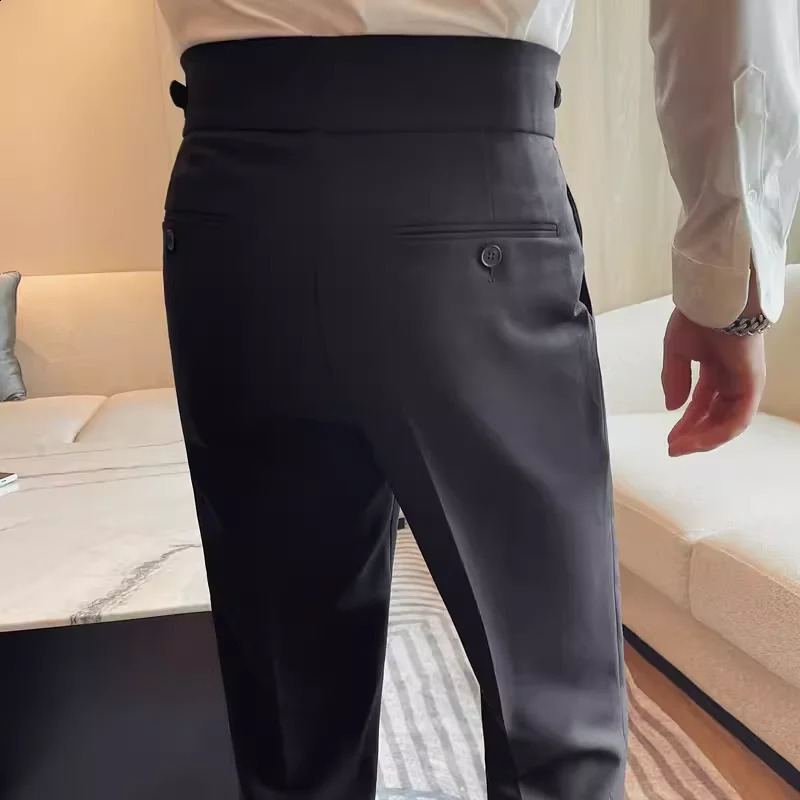British style Naples high waisted casual dress pants high-quality and fashionable mens slim fit simple social party full set pants 240828