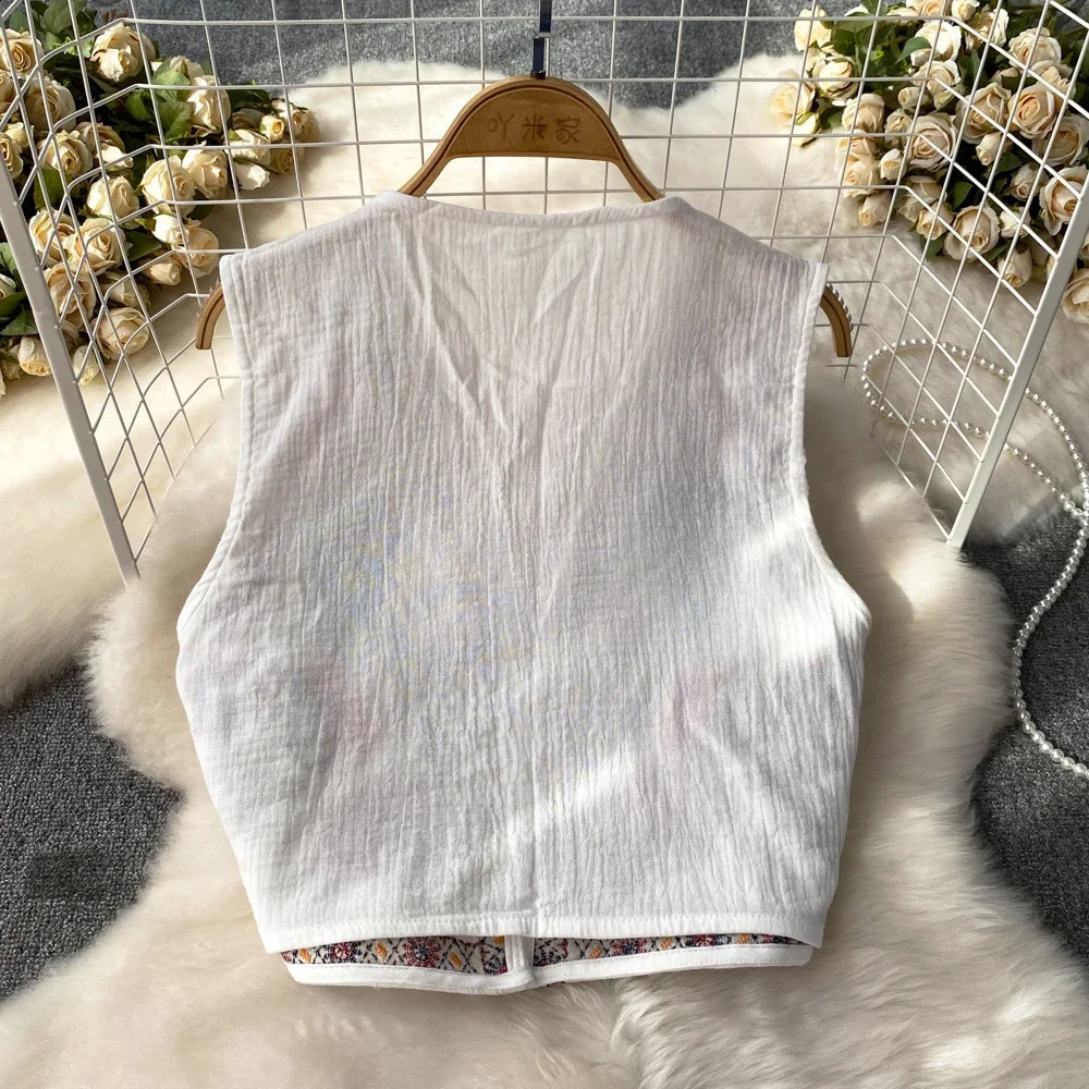 Crochet top embroidered fancy vest knitted womens V-neck folk fashion womens retro spring and autumn versatile dress 240828