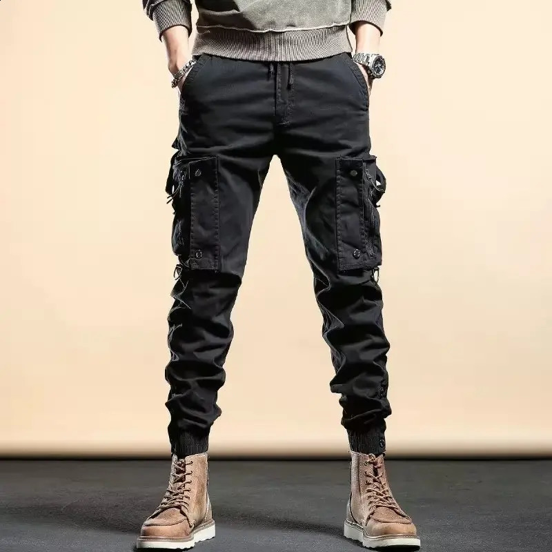 American style tough guy work jogging pants loose casual wearresistant ankle strap mens fashionable heavyweight military 240827