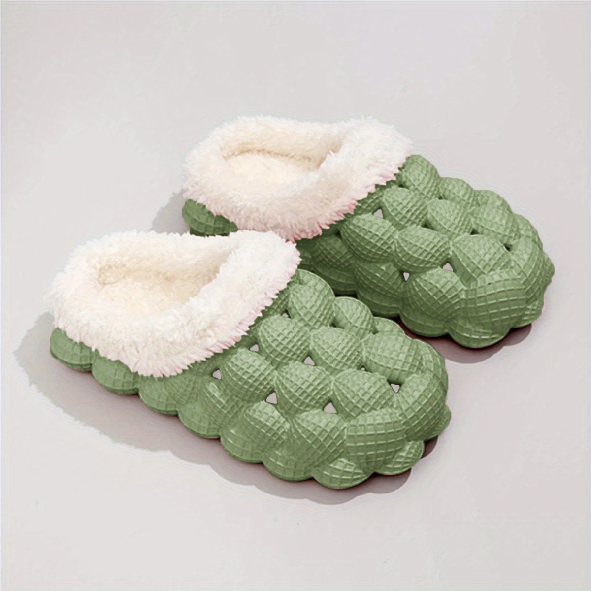 Cozy Womens Fleece Bubble Slides - Soft, Non-Slip, Warm EVA Sole, Solid Color, Fabric Insole, All-Season Slip-On Shoes for Winter and Beyond - Comfort