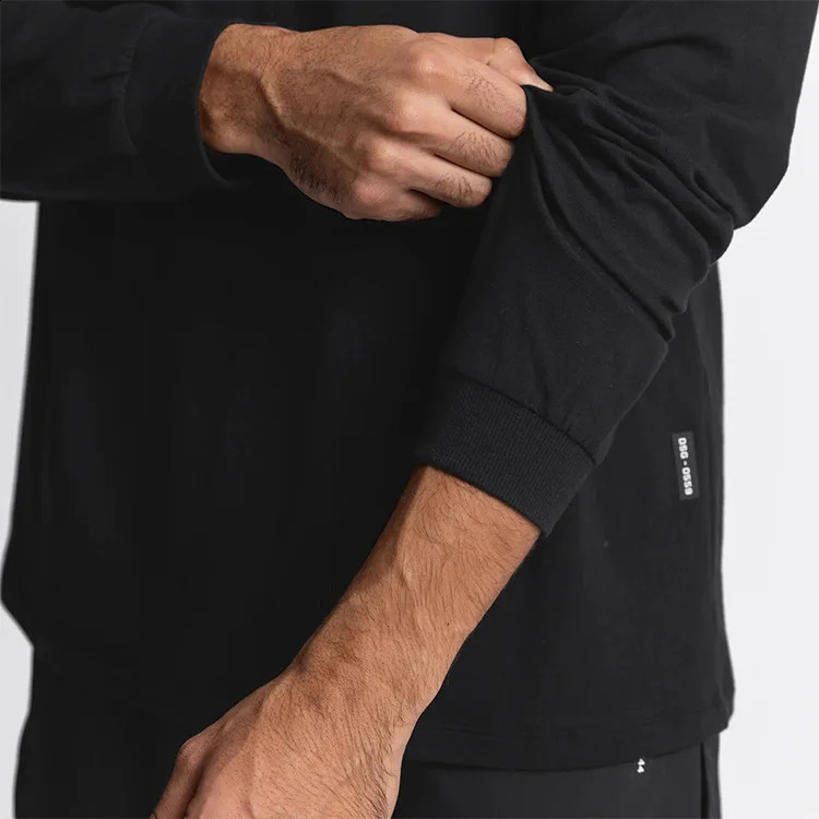 Long sleeved mens fitness shirt gym exercise zipper spring and autumn plain collar training running basic Tshirt 240827