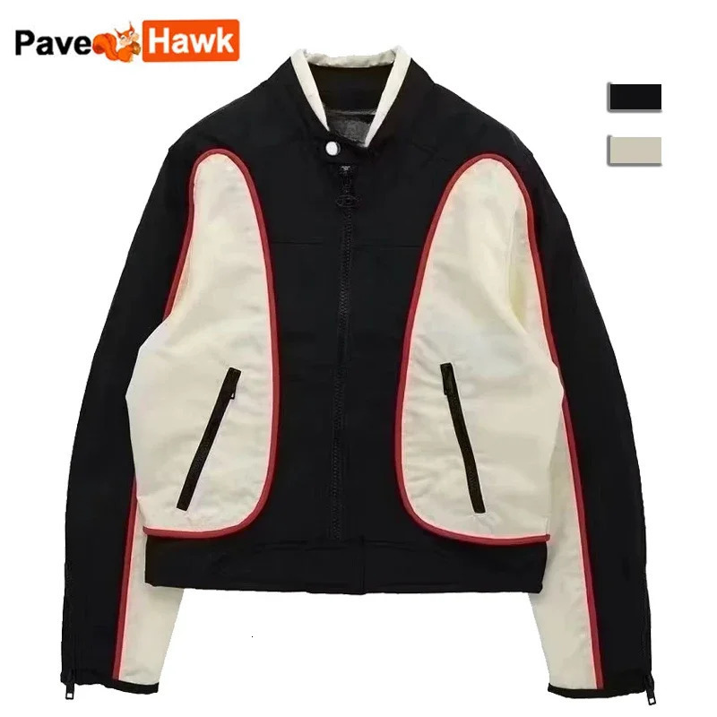 Retro patch work jacket mens loose autumn bomber stand collar university zipper windproof casual streetwear unisex 240827