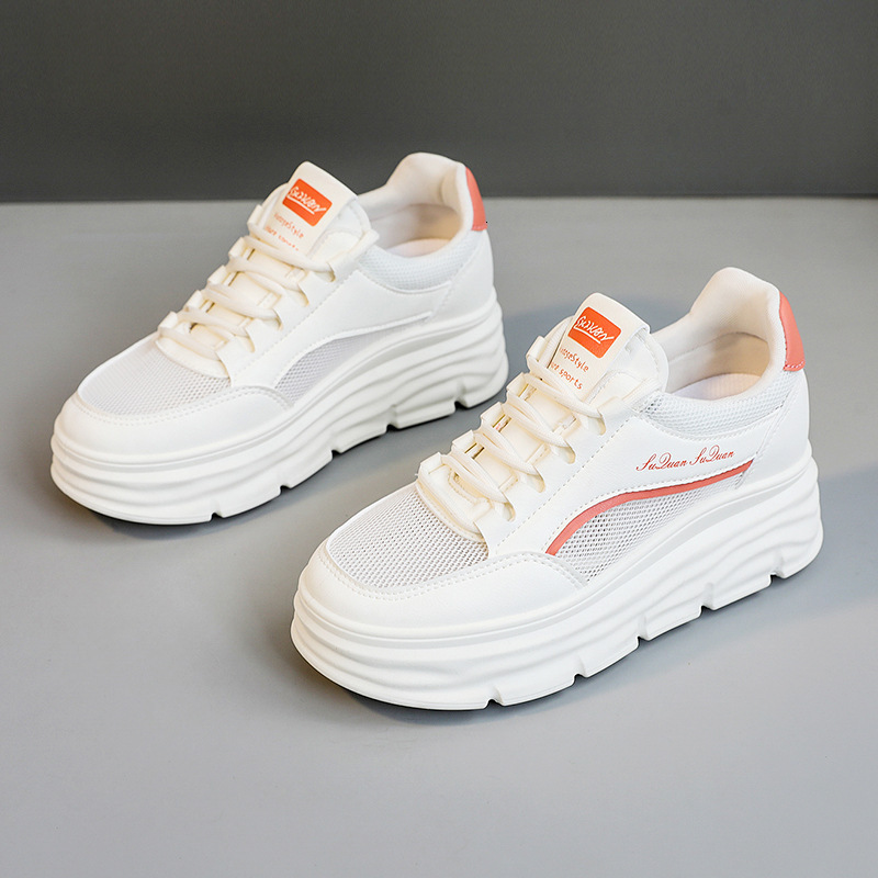 Ddmysports W New White Shoes Spring And Summer Ollow Mesh Inner Eight Increase Thick Bottom Student Versatile Popular Sports OUTDOOR