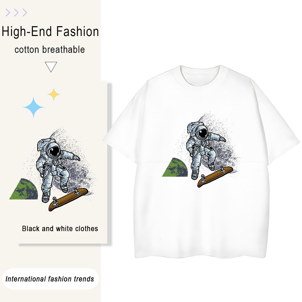 Loose Couples T Shirts 230g Pure Cotton universe Spring Summer Woman T Shirts Breathable Short Sleeve Skull Wear
