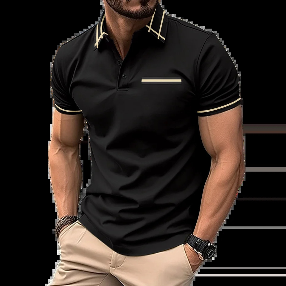High quality fashionable mens lapel short sleeved Tshirt casual comfortable breathable sports shirt 240828