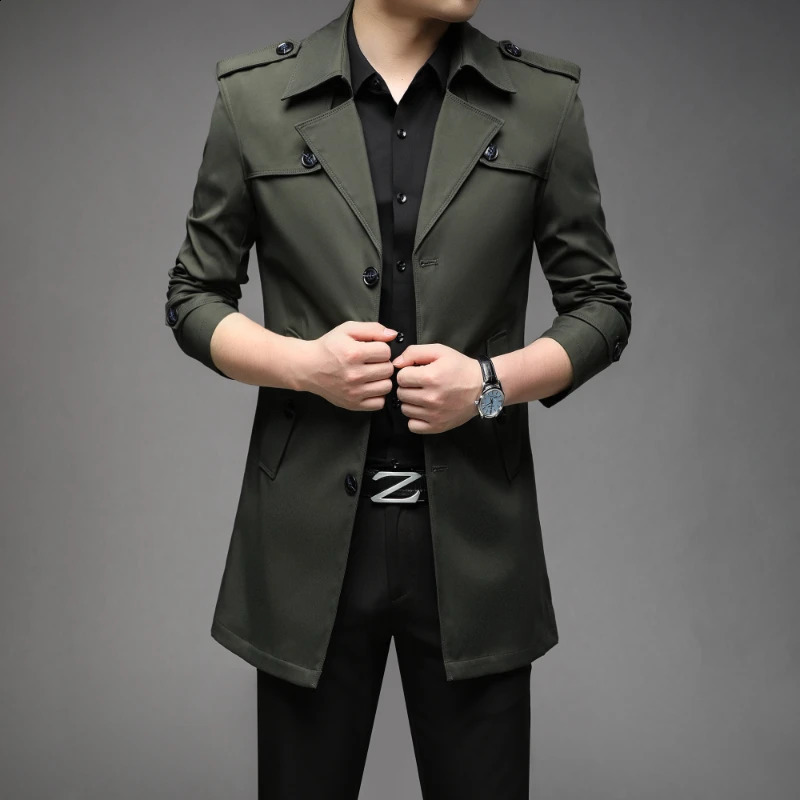 Mens Trench Fashion British Long Coats Casual Jacket Windproof Clothing 240827