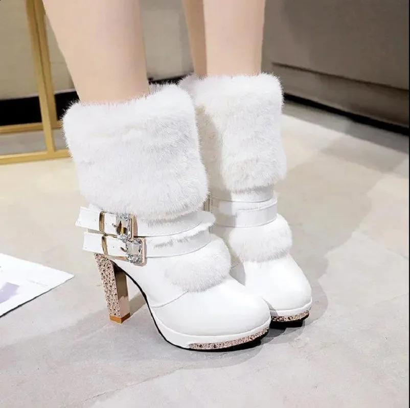 Womens high-quality white Pu leather side zipper high heels Botas Femininas womens classic winter warm leather boots Bottes G2848 240827