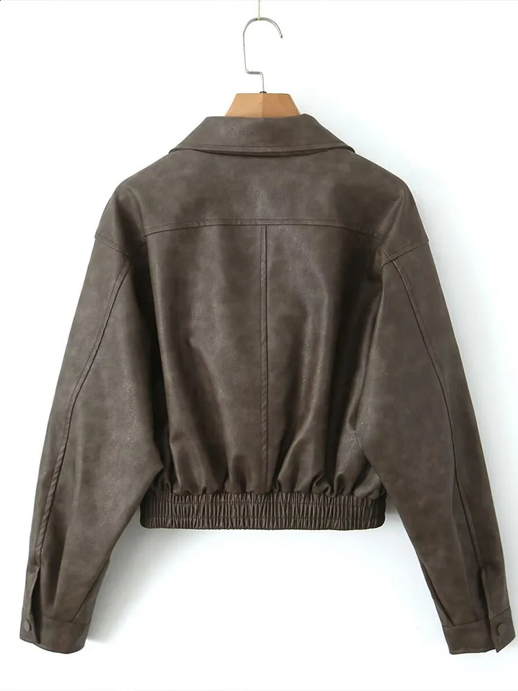 American retro style elastic waist lapel long sleeved fashionable warm jacket leather jacket 240827