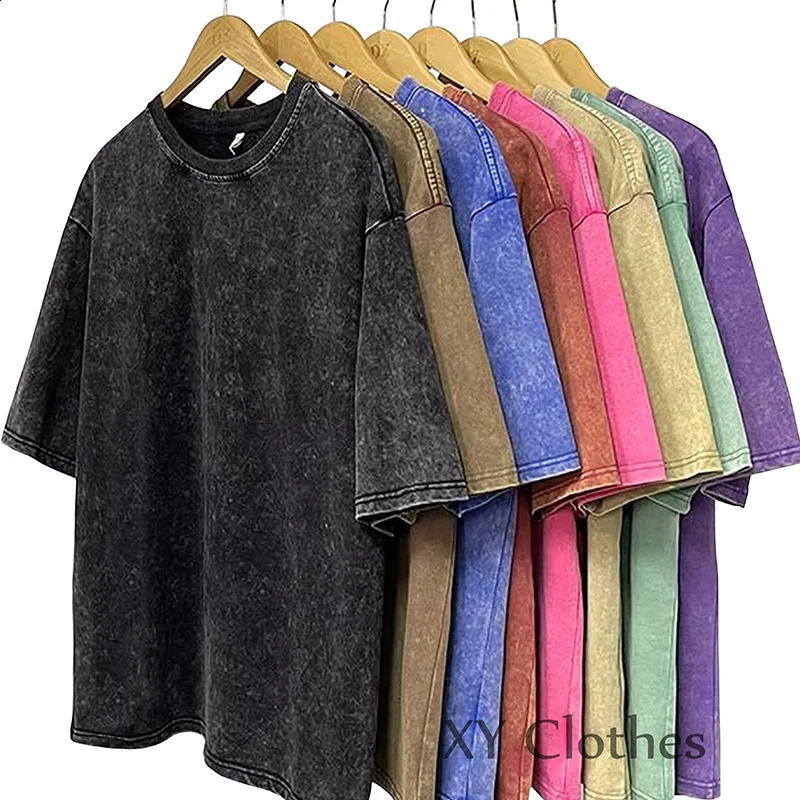 Summer Washed T shirt for Men Cotton Oversized Tshirt Women Hip Hop Loose Top Tee Casual Vintage Short Sleeve Acid Wash T-shirts 240828