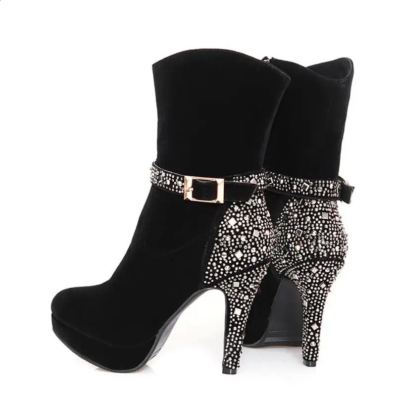 Large size 33-41 womens sexy high heels Gothic warm short boots autumn and winter shoes corner toe platform knight boots F315 240827