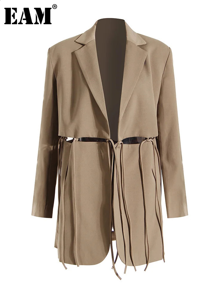 Womens khaki bandage hollow casual jacket style with loose fitting collar for spring and autumn 1DE9965 240827