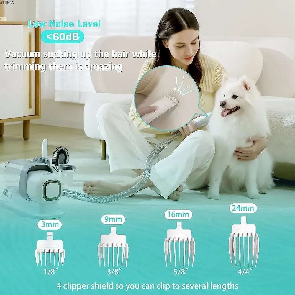 Vacuum Dog Grooming Clippers Remover with Powerful 2.3L Large Suction & Low Noise Pet Hair Clipper Kit