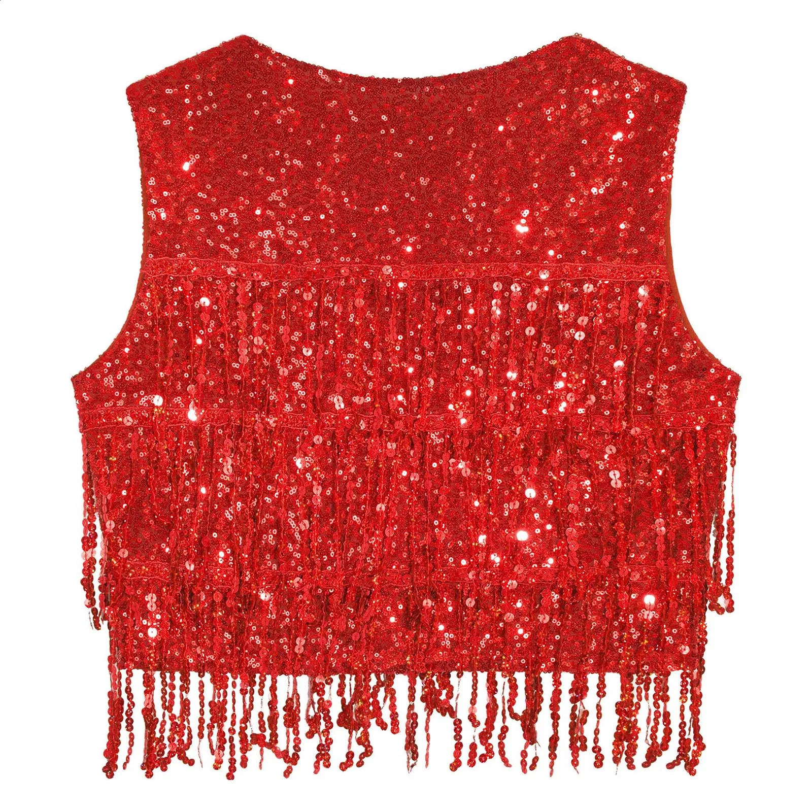 Men Shiny Sequins Club Dance Costume Vest Sleeveless Tassel Waistcoat Musical Festival Carnival Stage Performance Dancewear 250407