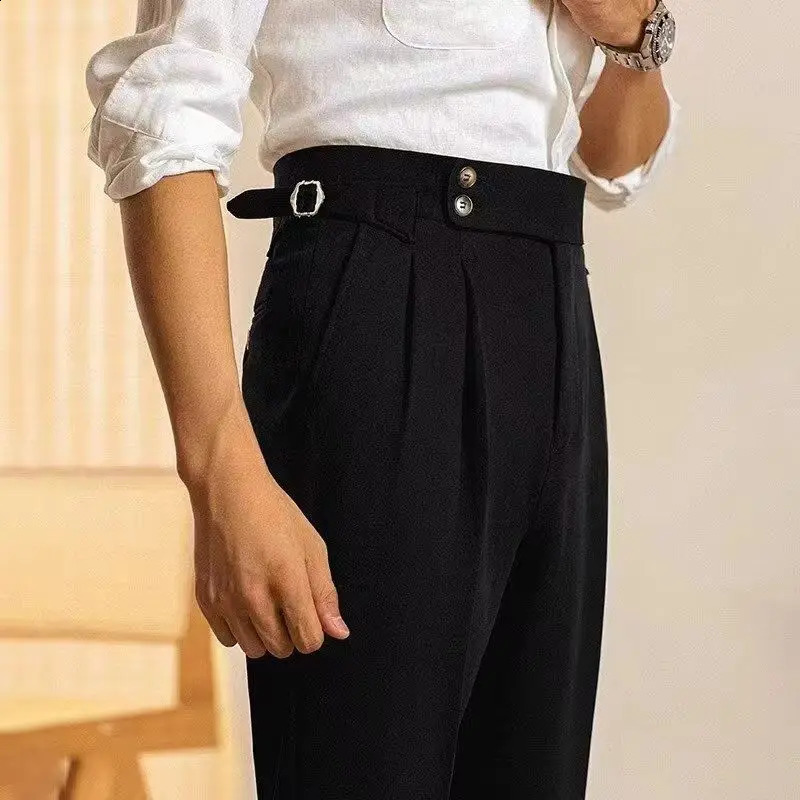 Mens Naples set pants high waisted Parisian buckle straight Trouser Spring and Autumn fashion business casual Korean street pants 240828