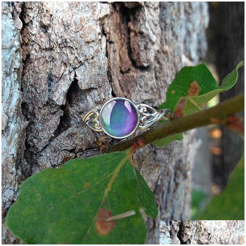 Band Rings Vintage Change Mood Ring Round Temperature Control Color Emotion Feeling Changeable Women Retro Casual Party Jewelry Drop D Otrut