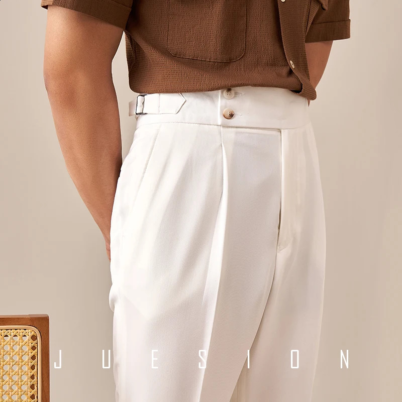 Paris buttoned pants casual mens pants fashion Naples high waisted straight pants mens business version dress ultra-thin mens pants 240828
