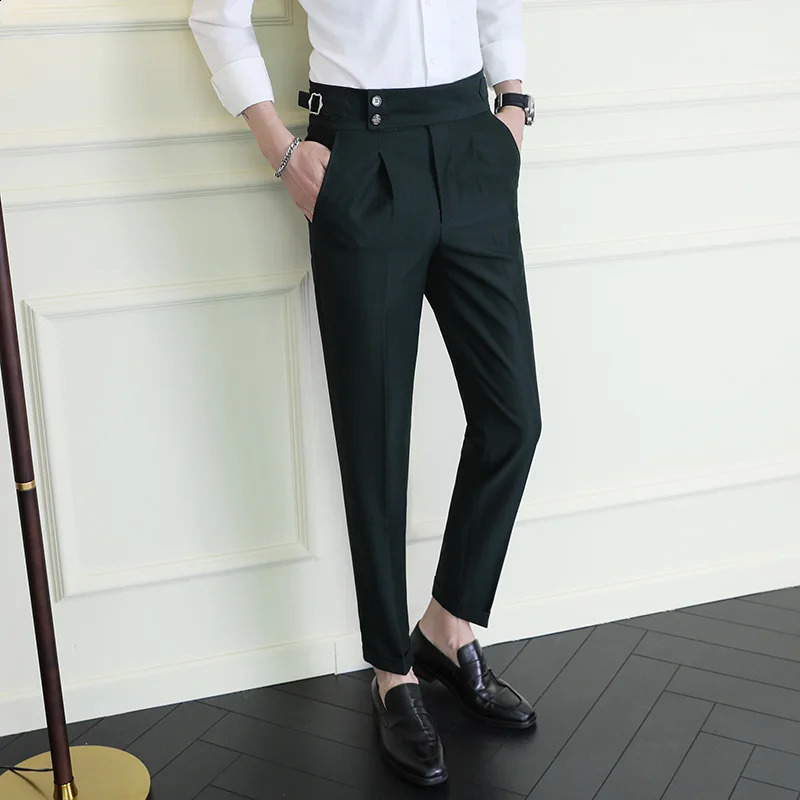 High Quality Business Leisure Drawstring High Waist Mens Solid Neapolitan Formal Pants Mens Formal Office Social Set Pants 240828