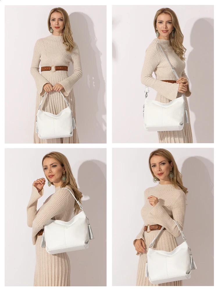 Zency elegant beige womens genuine leather homeless bag fashionable cross body w Su large capacity shopper handbag Sac selg 240828 a587