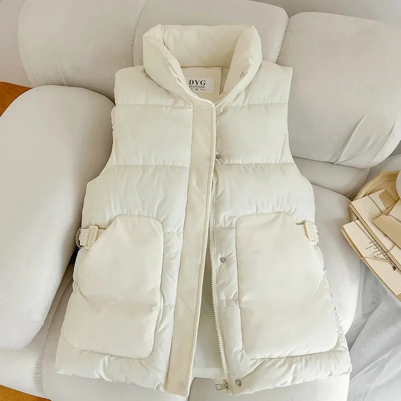 Down cotton sleeveless vest jacket autumn winter loose Korean version womens cotton vest warm womens waist jacket 240828