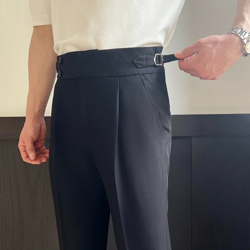 Mens Naples High Waist Trouser Casual Trouser Slim Small Foot Tailored Trouser Solid Color Formal Trouser 29-38 240828