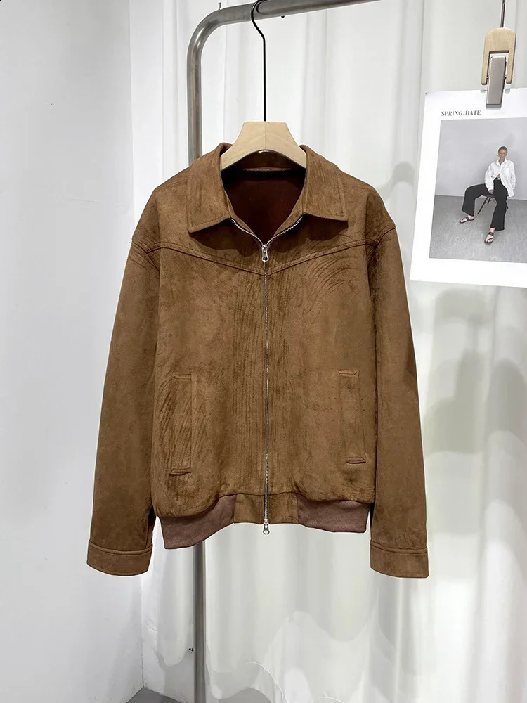 Mens Short Bomber Jackets 2024 Spring Retro Lapel Zipper Pocket Windbreaker Coats High Quality Overcoat Streetwear 240827