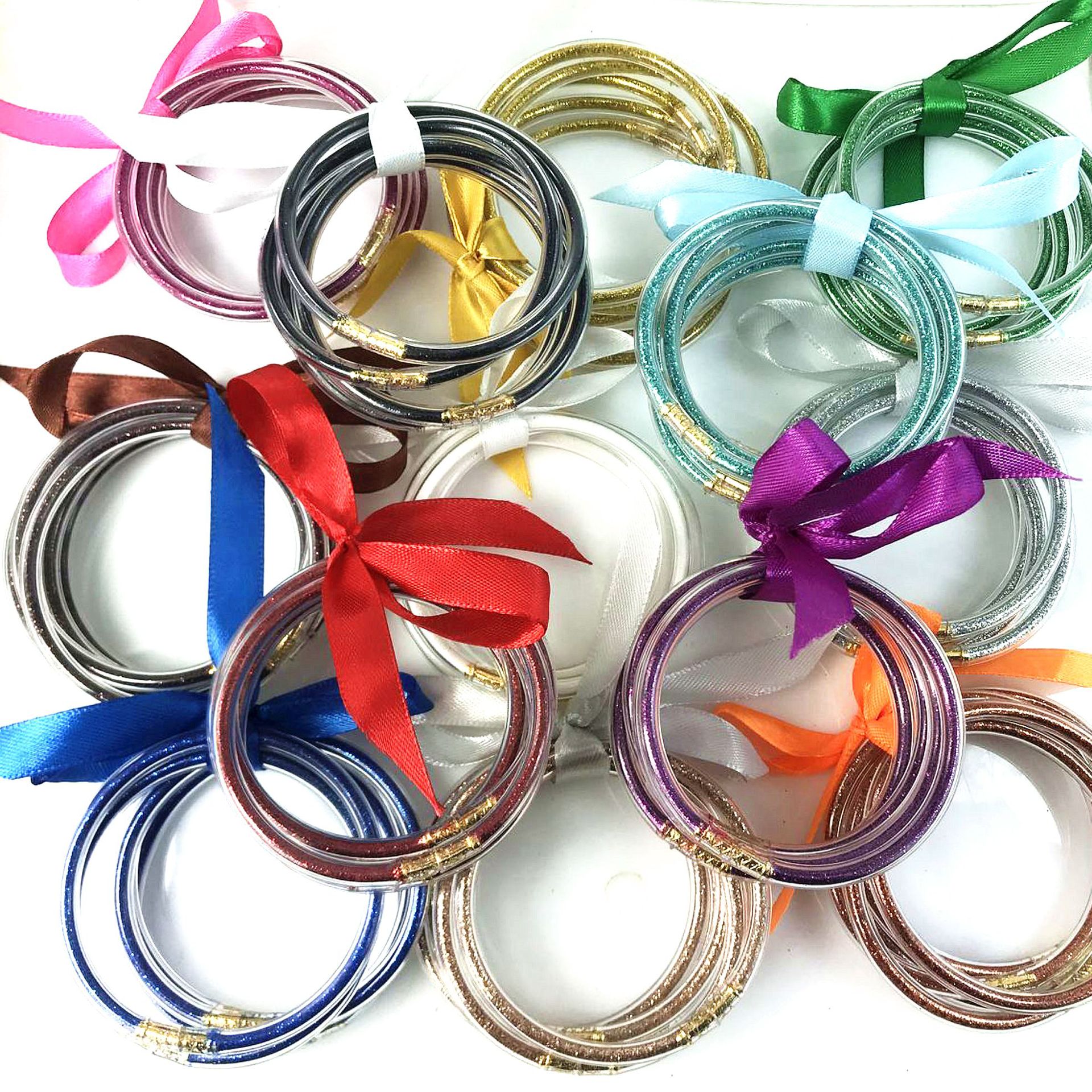 European Popular Glitter Filled Jelly Silicone Bracelet for Girls Women Fashion Silicone Bracelet Bowknot Bangle Party Jewelry Birthday Gift