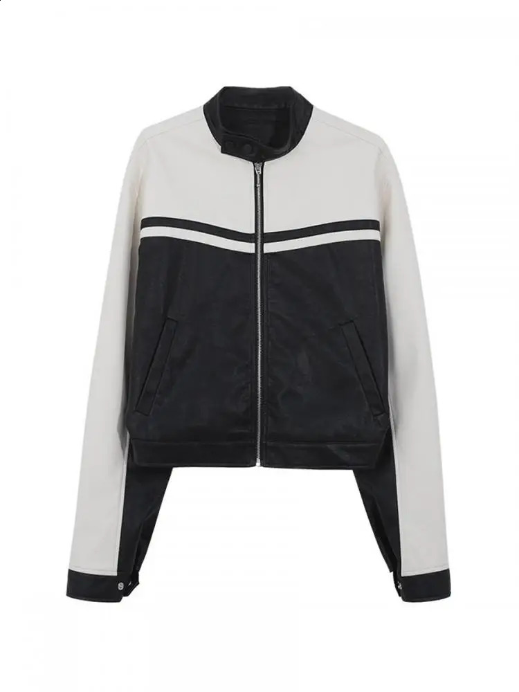 Tonngills leather jacket womens casual PU Y2k retro jacket womens patch work streetwear American retro motorcycle jacket leather 240827