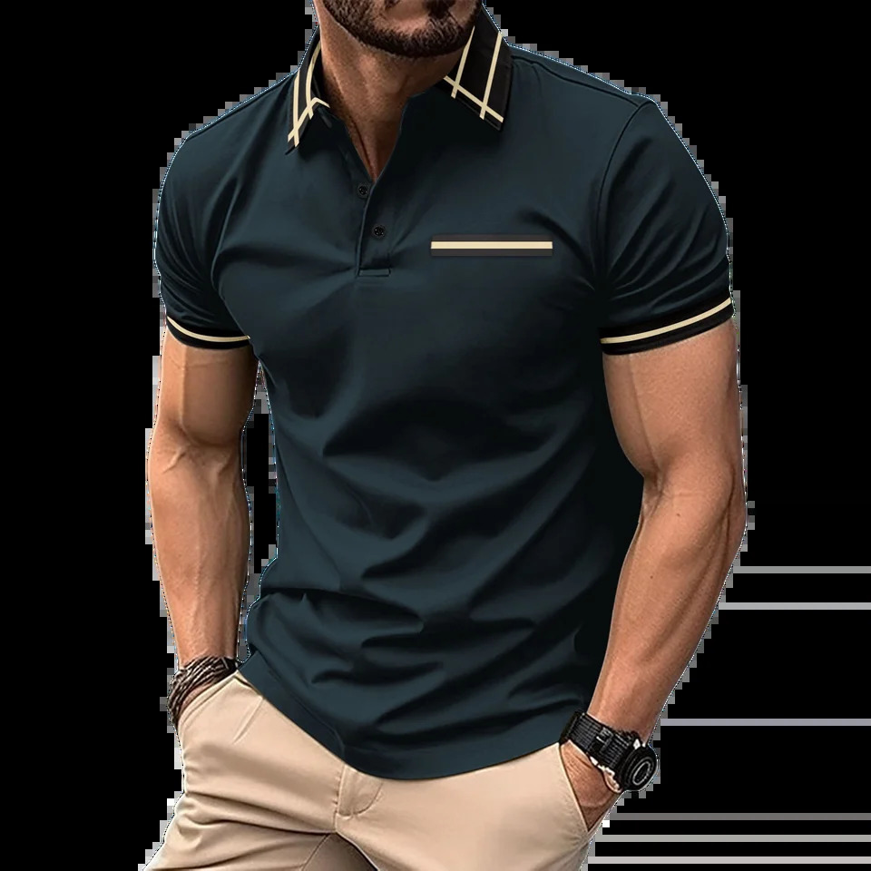 High quality fashionable mens lapel short sleeved Tshirt casual comfortable breathable sports shirt 240828