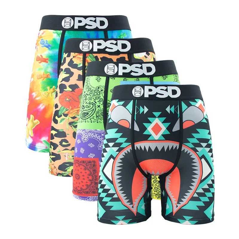 Underpants 4Pcs Sexy Men Underwear Boxers Fashion Print Underpants Male Panties Lingerie Breathable Printed Summer Man Boxer Briefs Trunks Y240828S62F